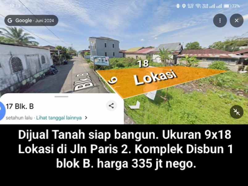 dijual tanah jalan paris 2