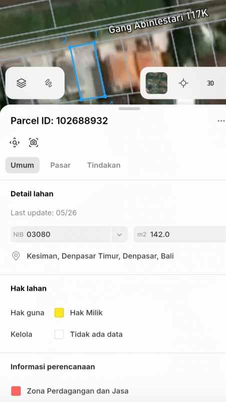 dijual tanah jl sedap malam