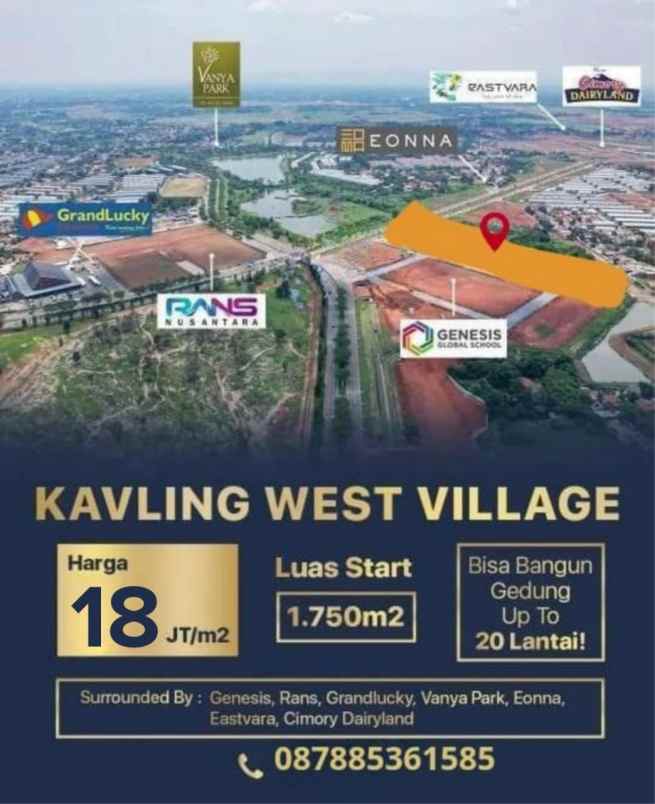 dijual tanah west village jln bsd raya