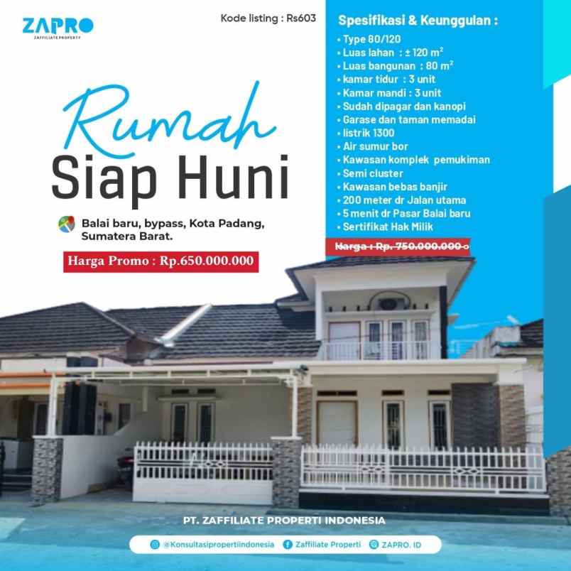 jual rumah siap huni di balai baru padang
