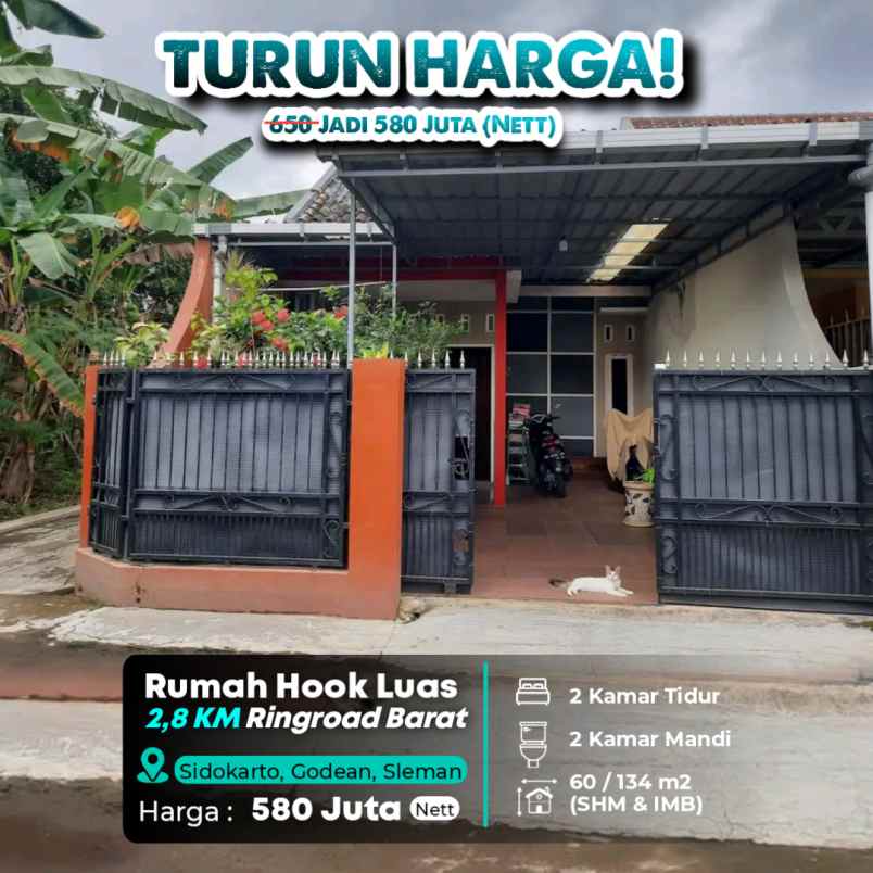 rumah hook luas di sidokarto jl godean km 8 sleman