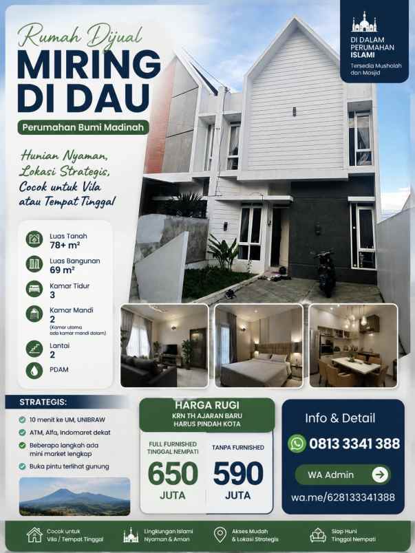 rumah villa jual rugi lokasi perumahan dau malang