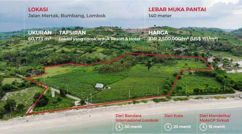 tanah dekat pantai jalan mertak bumbang lombok
