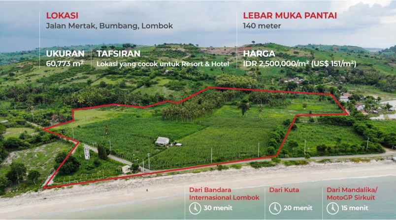 tanah untuk resort atau hotel di pantai bumbang lombok