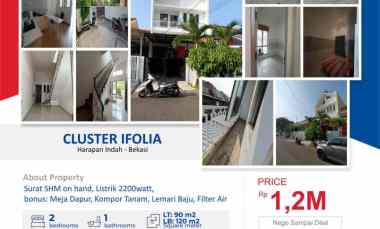 Dijual Cluster Ifolia Luas 90 m2 Harapan Indah Bekasi