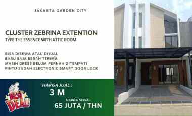 Rumah Dijual / Disewakan Jakarta Garden City Cluster Zebrina Extention
