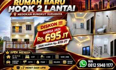 Rumah Baru Hook Minimalis 2 Lantai Lengkap Siap Huni Rungkut Surabaya