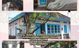 Jual Tanah Bangunan Rumah di Kawasan Malioboro Jogja Lt100 Lb80 Shm