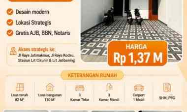 Rumah Modern 2 Lantai Strategis di Pondok Gede Kota Bekasi
