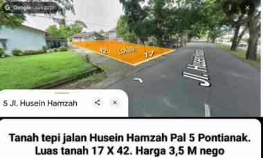 Tanah Tepi Jalan Husein Hamzah Pal 5 Pontianak. Luas Tanah 17 X 42