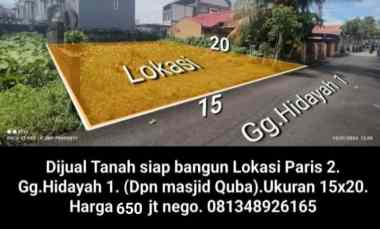 dijual tanah siap bangun lokasi paris 2 gg hidayah 1