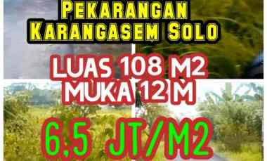 pekarangan 108 m2 muka 12m karangasem solo 6 5jt m2