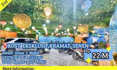 Dijual Kost Eksklusif Kramat Senen 105 Kamar 4 Lantai Kondisi Aktif Berjalan Lokasi Strategis BU