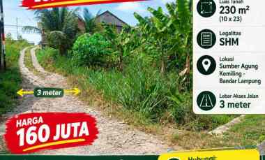 Tanah 230 M Shm Sumber Agung Kemiling