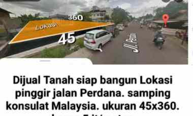 tanah jalan perdana 45x360 harga 6 jt meter
