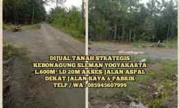 Dijual Tanah Strategis di Kebonagung Sleman Yogyakarta L.600m Ld 20m