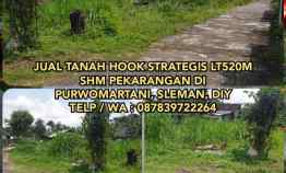 Jual Tanah Hook Strategis Lt520m SHM Pekarangan di Purwomartani Sleman