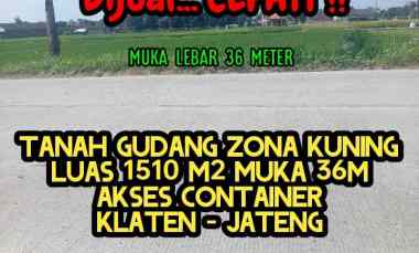 tanah untuk gudang 1550m2 muka 35m harga 1 6m